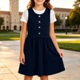 thumbnail image 6 of hotojiny Girls Solid Sleeveless Jumper Dress Button Decorative Pinafore Dress Kids Casual A-Line Tank Dress Back-to-School(Navy,5-6 Years), 6 of 8