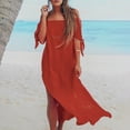 thumbnail image 2 of fartey Women Off the Shoulder Dresses Loose Short Sleeve Solid Color Maxi Dress Casual Side Split Hem Bow Tie Beach Sundresses, 2 of 8