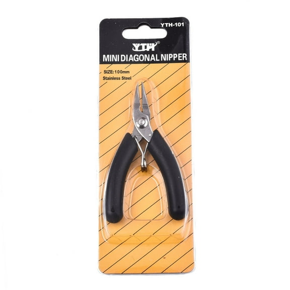 Stainless Steel Mini Diagonal Nipper Pliers Flush Cutter Ferronickel with PVC Handle Black 10x5.2x1.3cm