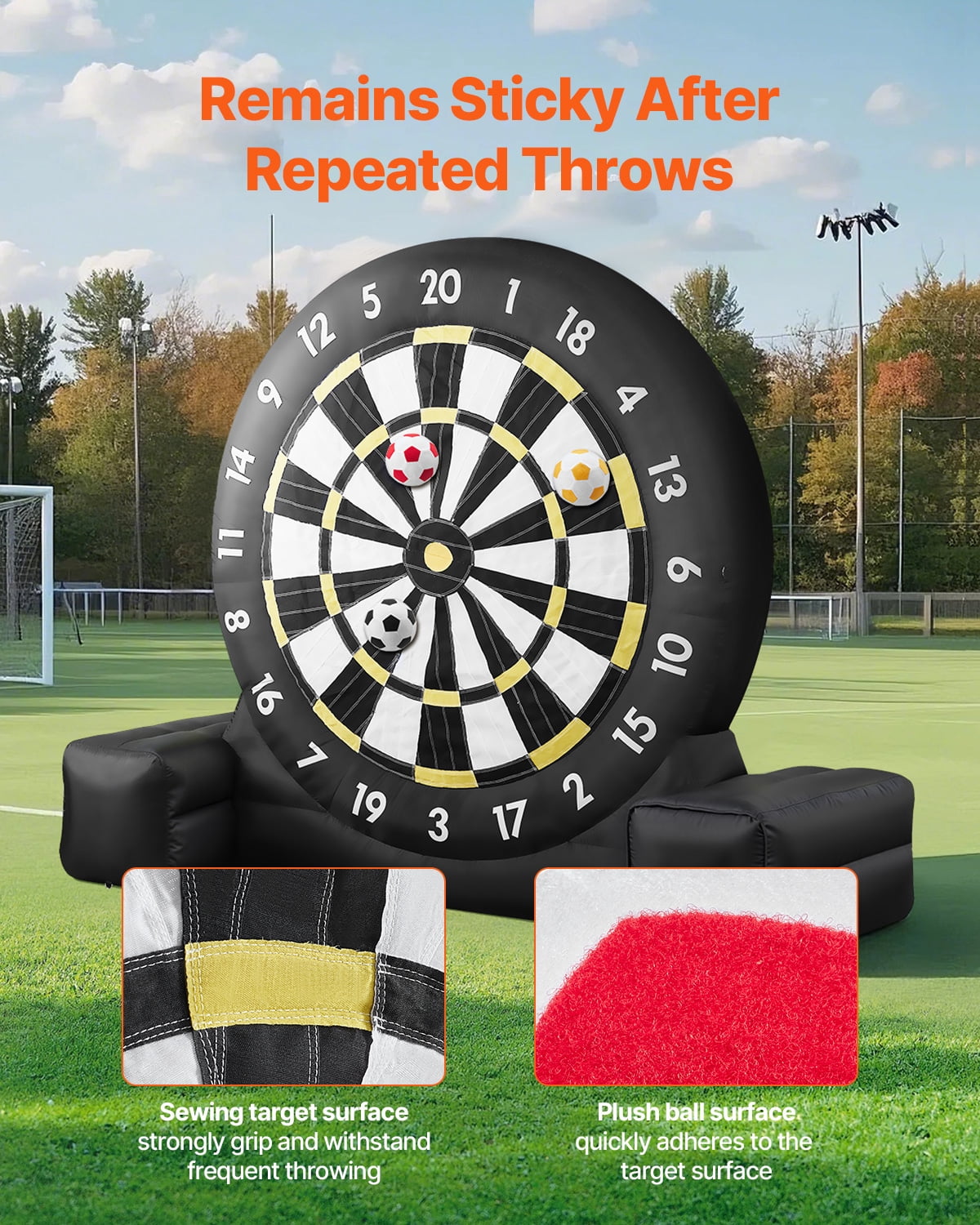 VEVOR Inflatable Soccer Dart Board, over 8 ft High Giant Soccer Dart Board with 9 Kick Balls & Air Pump, 2-Minutes Setup & Storage Bag for Easy Carrying, for Giant Yard Games, Giant Kick Darts Game
