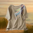 thumbnail image 7 of Women's Crinkle Cotton Feather Print T-Shirt Casual Round Neck Short Sleeve Boho Blouse Top, 7 of 7