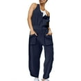 thumbnail image 5 of Athletic Jumpsuit for Women Summer Casual Button Down Tank Top Overalls with Pocket Elastic Waist Racerback Tennis Jumper, Navy, XXL, 5 of 7