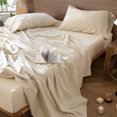 thumbnail image 6 of MooMee 100% Washed Cotton Queen Fitted Sheet Only Linen Like Textured Extra-Deep Pocket Breathable Soft 1-Piece(Almond Milk Grey, 60"x80"), 6 of 7