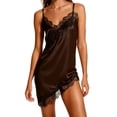 thumbnail image 1 of Robe Mini en Satin pour Femmes avec Dentelle, Bretelles Spaghetti Réglables, Sans Manches, Col en V, 1 of 3