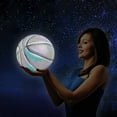 thumbnail image 3 of Holographic Glowing Reflective Basketball - 3 Unique Luminous Effects (Rainbow/Moon/Multicolored), Durable Leather, Indoor/Outdoor Use, Day/Night Training, Ideal Gift for Kids/Adults, 3 of 8