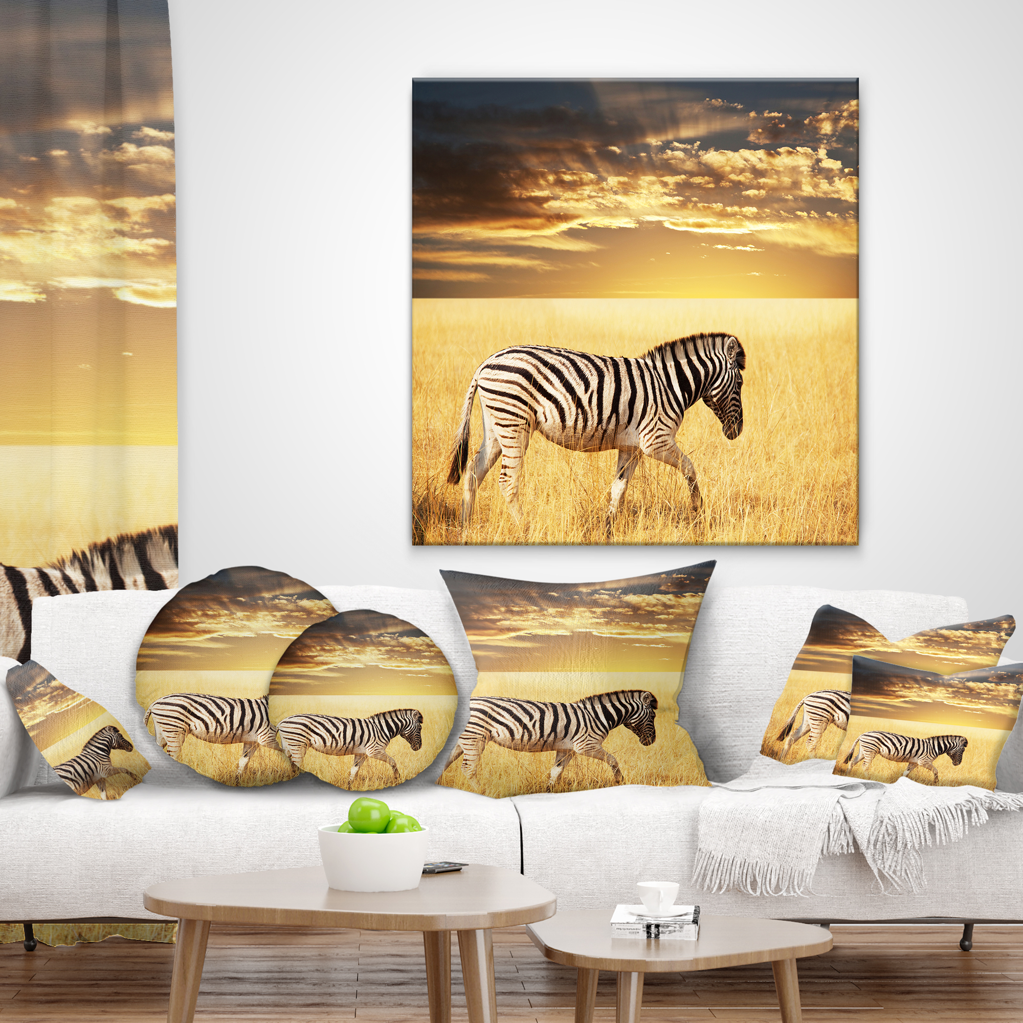 Designart Solitary Zebra Walking in Grassland - African Throw Pillow - 18x18