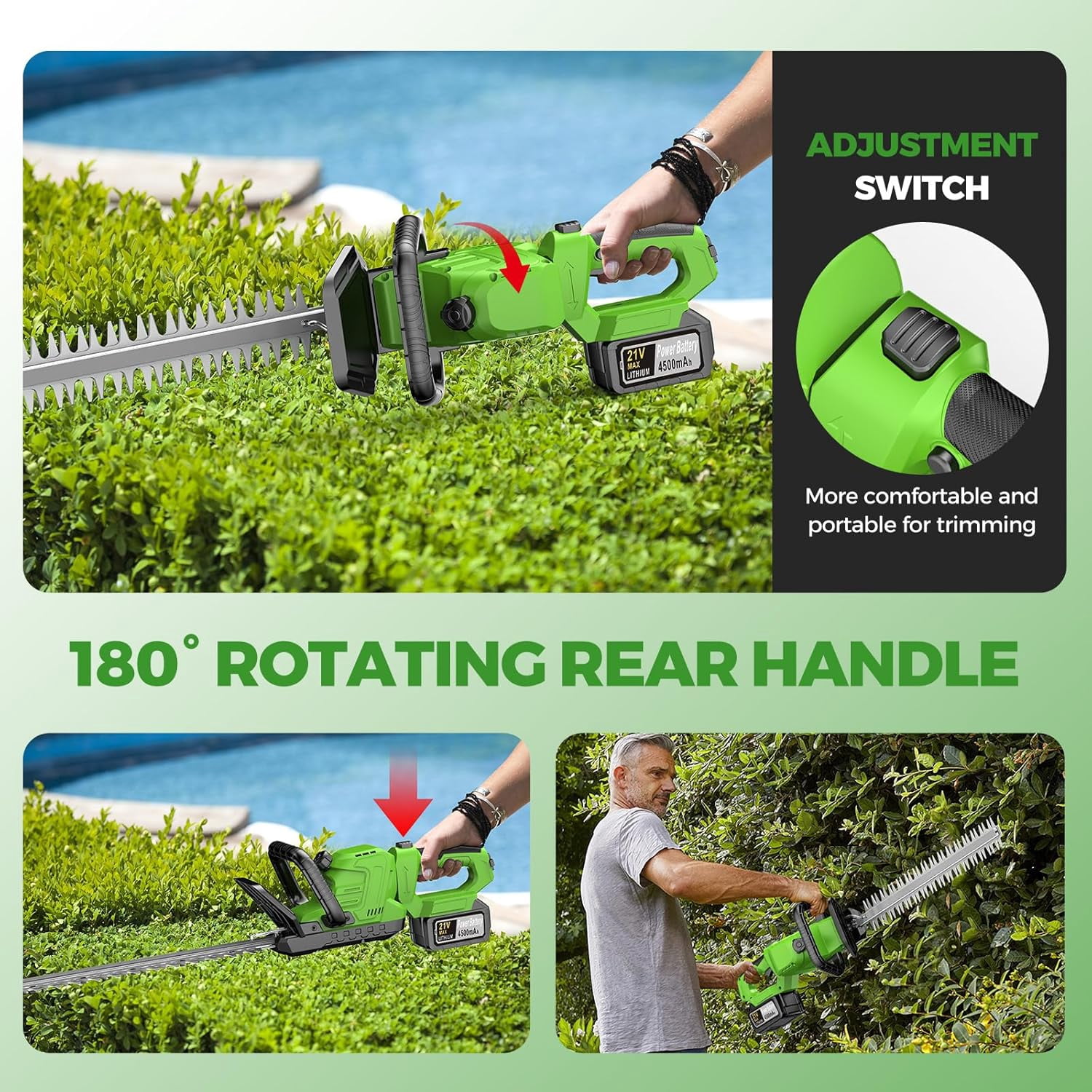 20 Inch Cordless Hedge Trimmer with 2 Batteries, 21V Electric Brushless Garden Tool for Tree and Lawn