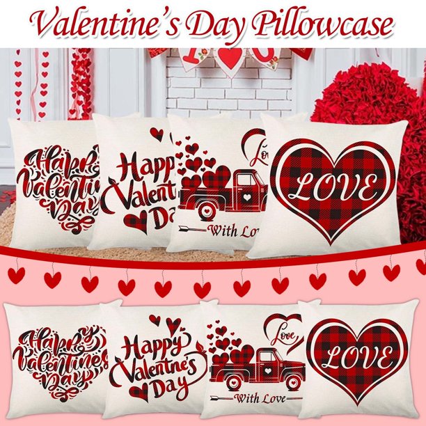 Teissuly Valentine's Day Red Plaid Heart Pattern Pillowcase Cushion Four-piece Set Teissuly WER202312025387