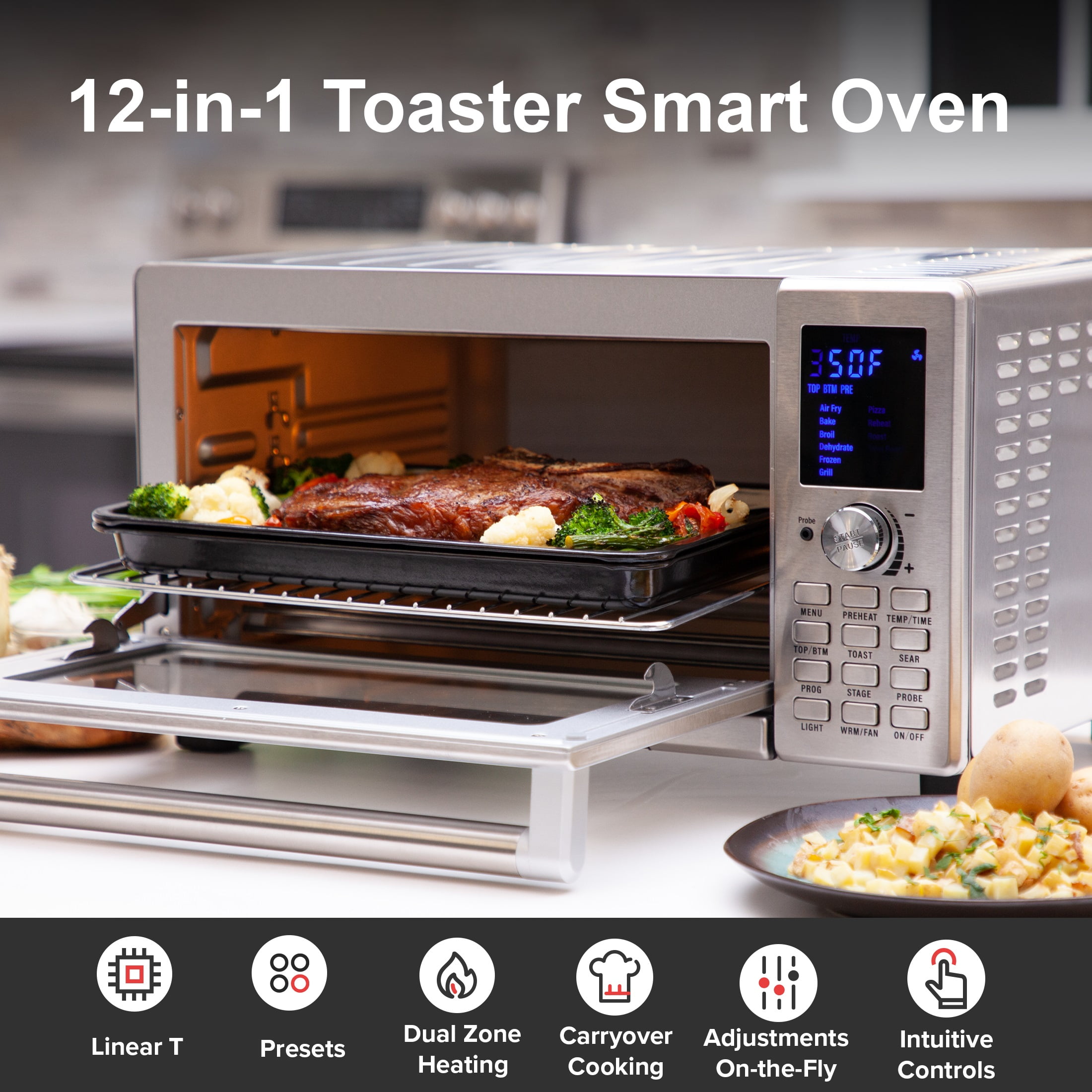 Nuwave Bravo Air Fryer Toaster Smart Oven, 12-in-1 Countertop Convection,  30-QT XL Capacity, 50°-500°F Temperature Controls, Top and Bottom Heater