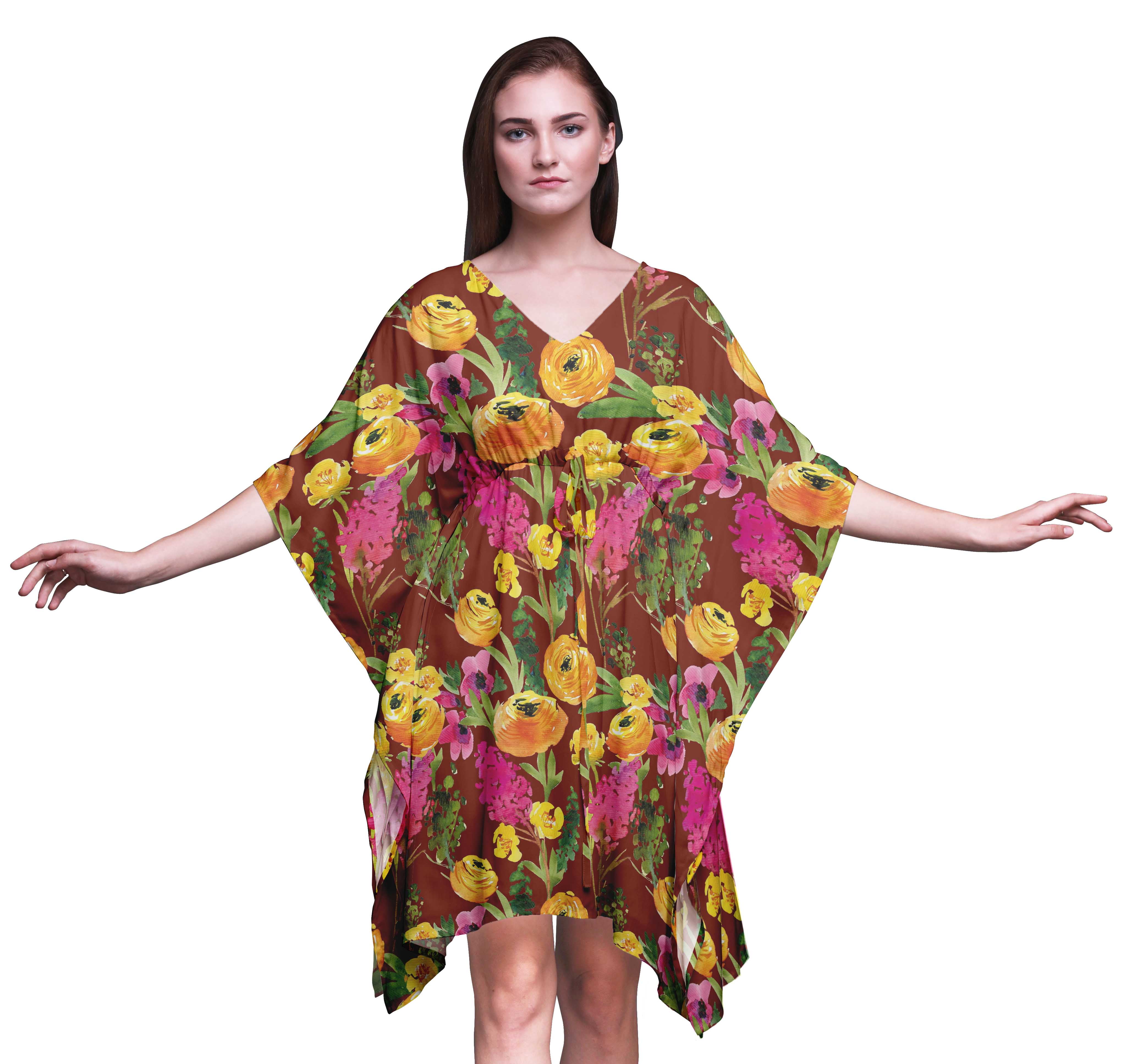 Bimba Flower Short Caftan Midi Dress Beach Swimwear Cover up Womens ...