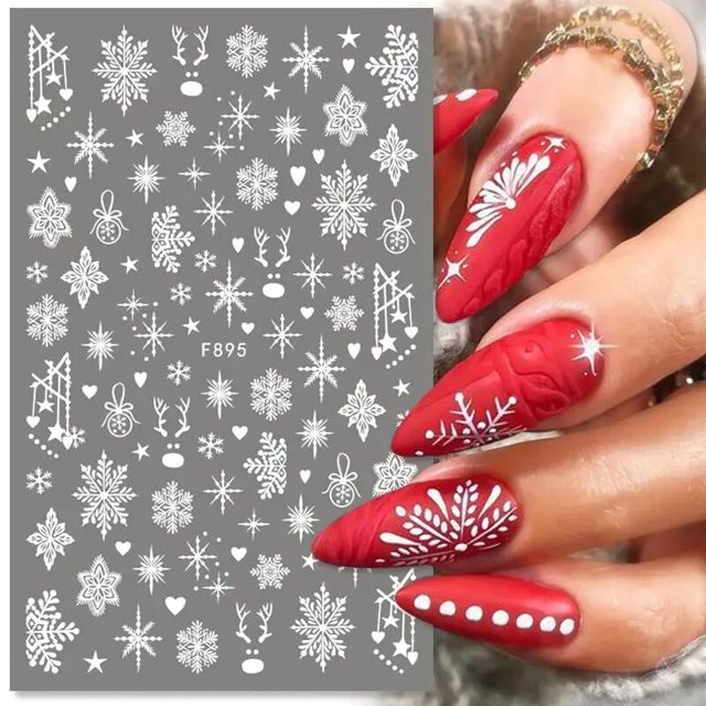 Pegatinas 3D para uñas, calcomanías de dibujos animados de invierno, Elk, Papá Noel, copo de nieve, conejo, diseño deslizante, esmalte de uñas, arte de uñas, decoración DIY