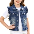 thumbnail image 4 of Girls Classic Blue Jean Vest Embroidered Little Bear Bow Toddler Outerwear Casual Cute Coat, 4 of 8