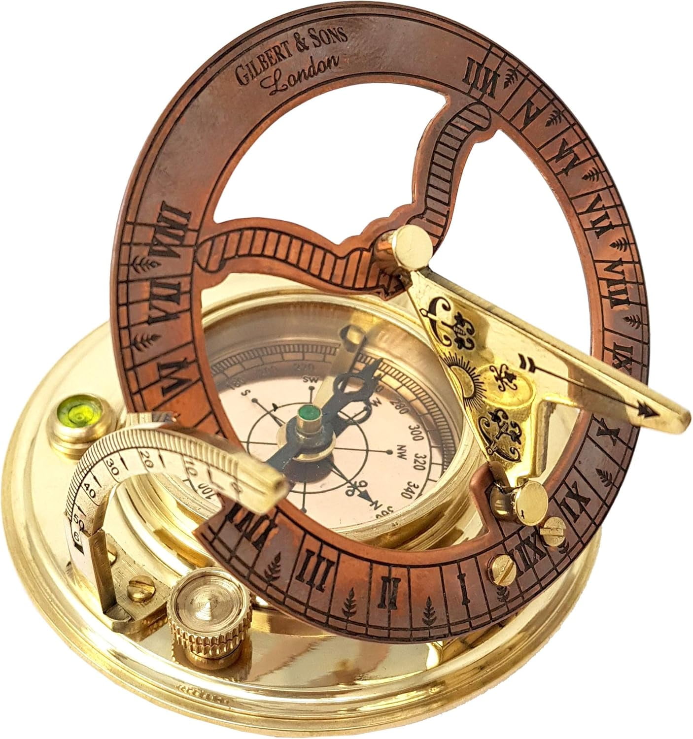 Brass Nautical - Antique Brass & Copper Sundial Compass, Sundial Clock in Box Gift Sun Clock Ship Replica
