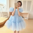 thumbnail image 3 of Kids Girls Puff Sleeve Dress Party Birthday Princess Dress  Short Sleeve Summer Ruffle Puffy Dresses Pageant for 2~7 Years, 3 of 5