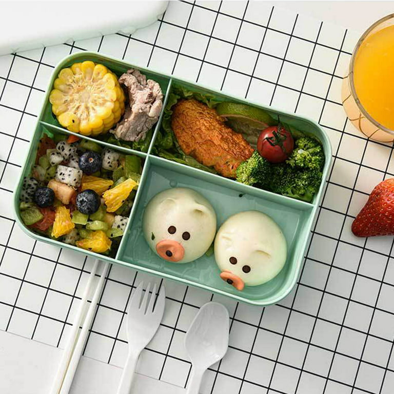 Four Grid Cute Bento Lunch Box，Lunch Box for Kids，Durable BPA Free PlHSZtic  Reusable Food Storage Containers, Suitable for Schools, Companies,Work and