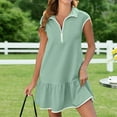 thumbnail image 4 of tasrioml Women's Summer Short Sleeve Dress Casual Lapel Collared Short Golf Dress Half Zipper V Neck Swing Dress, 4 of 8