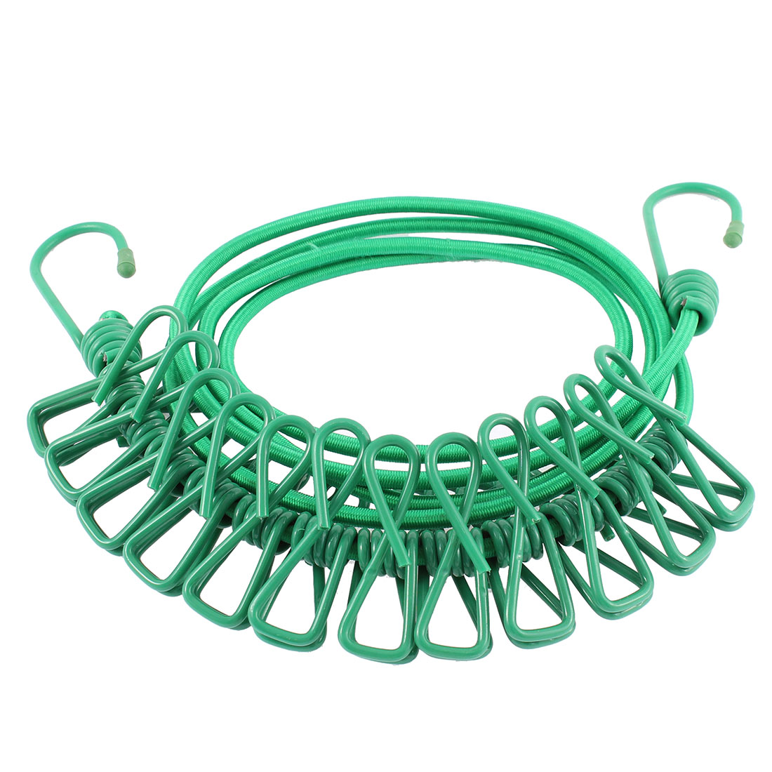 Unique Bargains Travel Elastic Clothesline Rope Line String Green w 12 Clips for Home Essential
