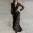 thumbnail image 5 of Mceream Womens Western Dress Long Sleeve Vintage Crew Collar Maxi Dress Button Down High Waisted Patchwork Gown A-Line Swing Dress with Pockets Black S, 5 of 7