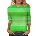 thumbnail image 2 of Aobny Striped Cute Shirts for Women Green Plus T-Shirt Crew Neck 3/4 Sleeve Fitted T Shirts for Women,XXXXL, 2 of 5