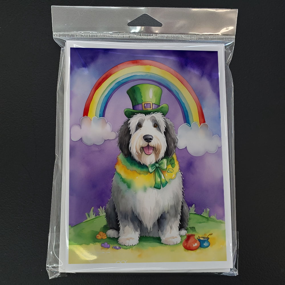 Old English Sheepdog St Patrick's Day Greeting Cards Pack of 8 7 in x 5 in