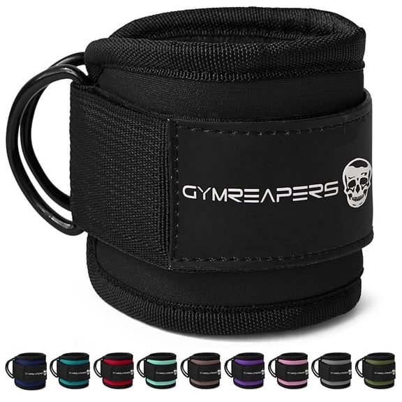 Gymreapers Ankle Strap – Exercise & Fitness Accessory for Cable Machines, Padded Neoprene Ankle Cuff (Black, Pair of 2)