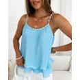 thumbnail image 4 of CHICME Tank Tops For Women Summer Solid Color Spaghetti Strap Double Layers Pleated Loose Casual Chiffon Camisole With Beaded Vest Blue-M, 4 of 8