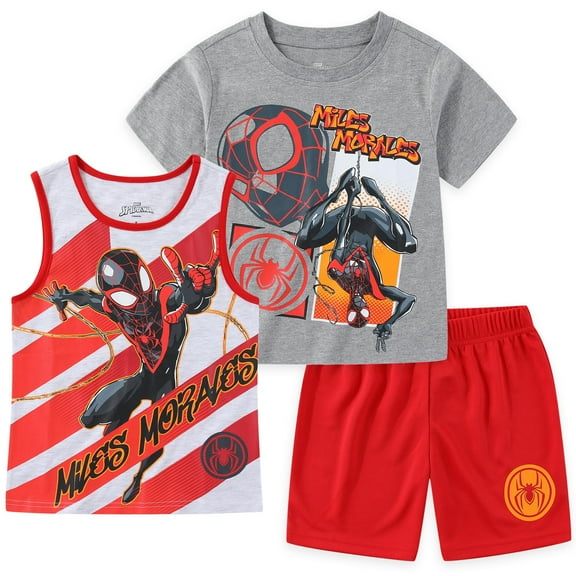 Marvel Spider-Man Miles Morales Tank Top T-Shirt and Shorts Set (Boys), 3 Piece Set, Sizes 4-7