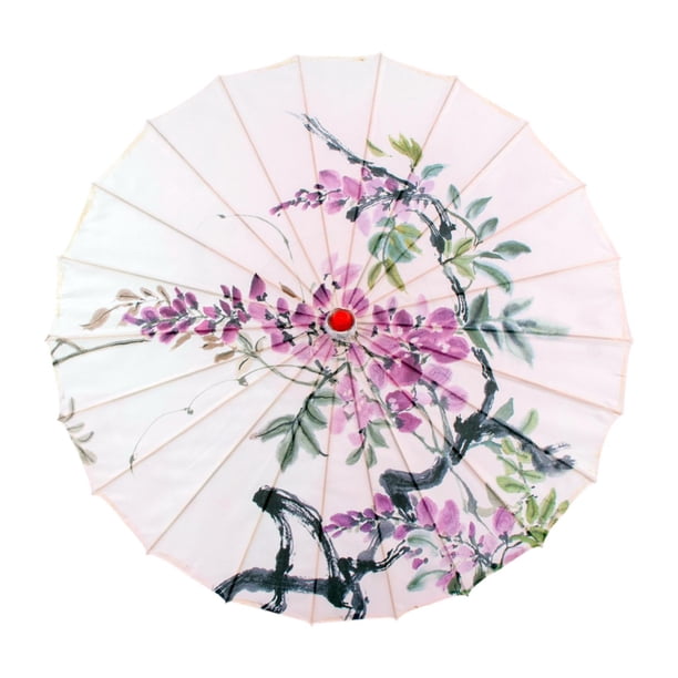Paraguas de papel engrasado chino hecho a mano con estampado de flores, sombrilla decorativa japonesa Estilo C