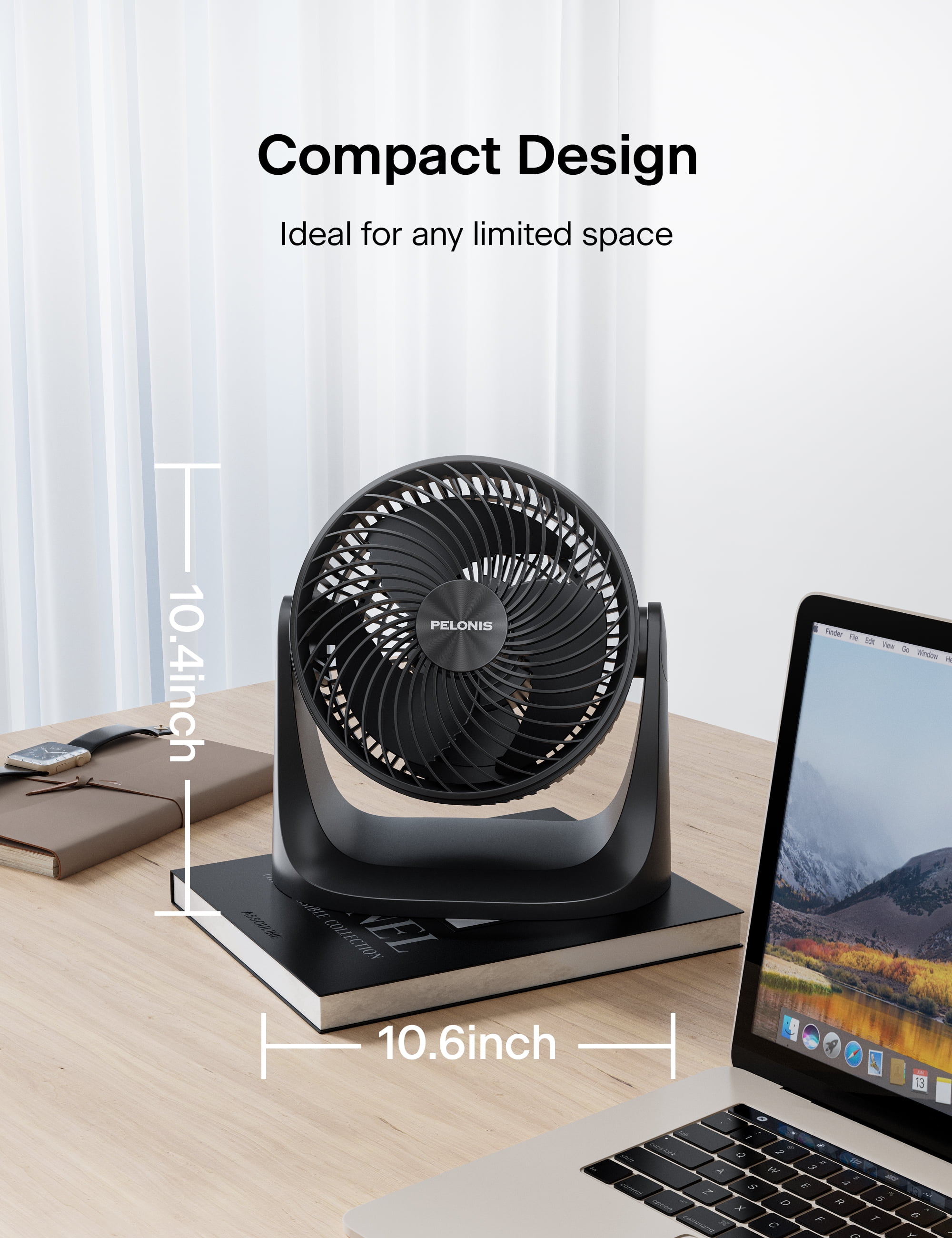Pelonis 7" Vortex Portable Air Circulator with 100 Tilting Fan Head, PSFT07M3TBB, New, Black
