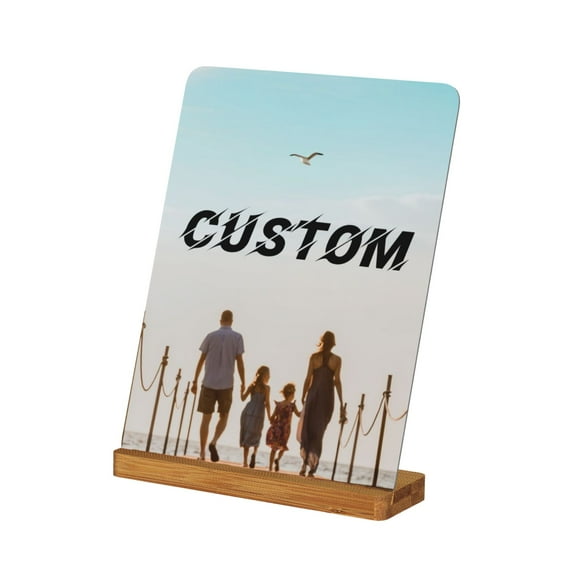 Custom Metal Photo Frame with Bamboo Base, Personalized Aluminum Picture Frame for Decor and Gifts