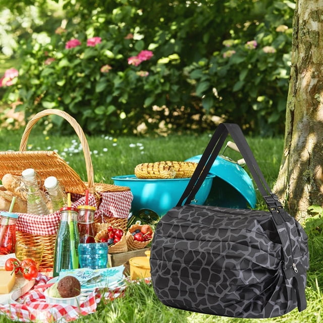 Bolsa de supermercado plegable Bolsa de compras de comestibles Bolsa de lona multiusos Bolsa de compras plegable reutilizable Bolsa de utilidad diaria Negro Yinane Bolsas de compras plegables