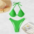 thumbnail image 4 of cute bikinis Women Swimwear Bikinis Soild Swimsuit Ladies Shorts Halter Two Piece Swimwears Tankinis Set, 4 of 5
