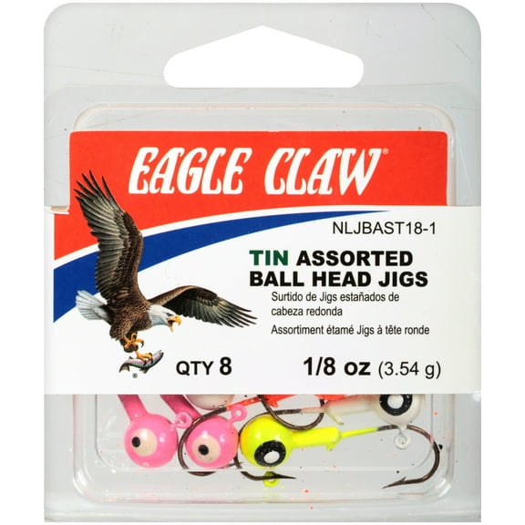 Eagle Claw Tin Ball Head Fishing Jig Assorted Colors 1/8 oz.