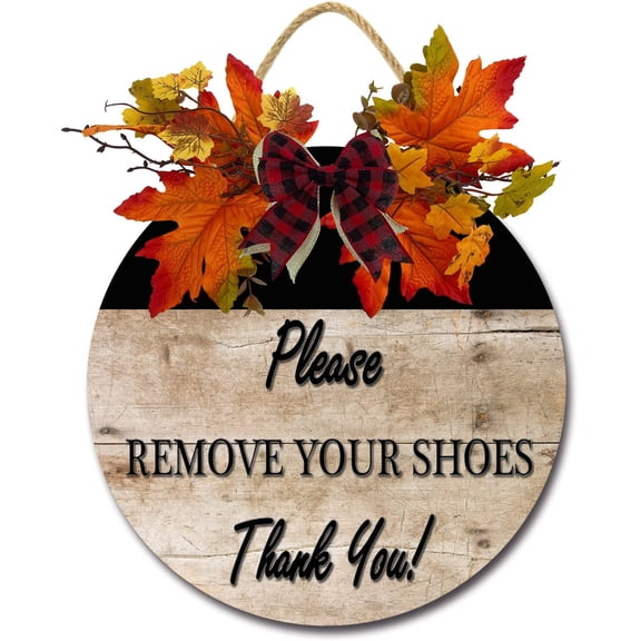 Eveokoki 12" Please Remove Your Shoes Sign Wooden Shoes Off Sign Decorative Take Off Shoes Sign No Shoes Wall Polite Sign Hanging for Front Door Home - Welcome Hanging
