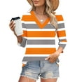 thumbnail image 2 of CLOISE 3/4 Sleeve Tops for Women V Neck Shirt Striped Pullover Blouses Casual Fall Winter Clothes Orange L, 2 of 8