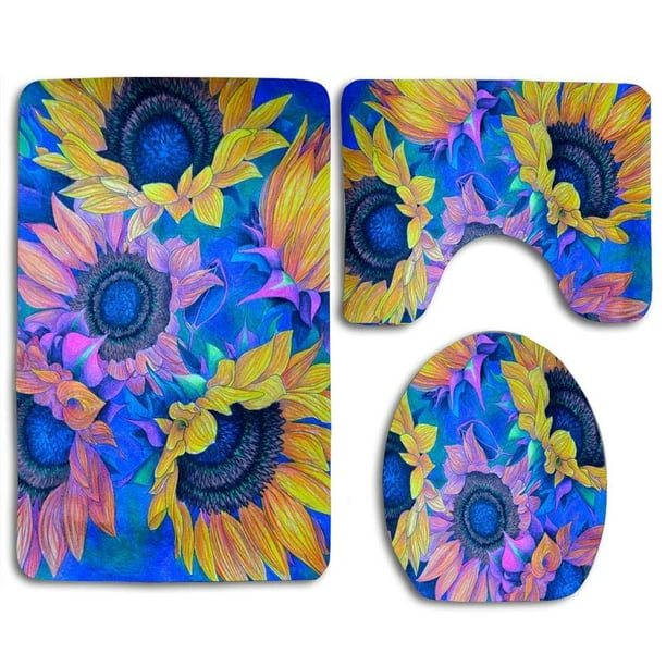 PUDMAD Art Sunflower 3 Piece Bathroom Rugs Set Bath Rug Contour Mat and