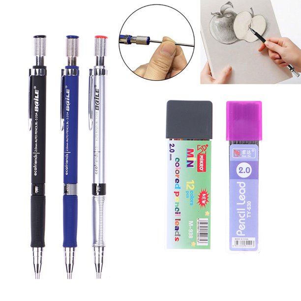 Mechanical Pencil Holder 2.0mm 2B pencil With12 color Refill and 10