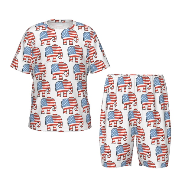 Balery Elephant Conjunto de Pijama Infantil de Manga Corta con Estampado – Ropa de Dormir de Algodón Suave-4X-Large