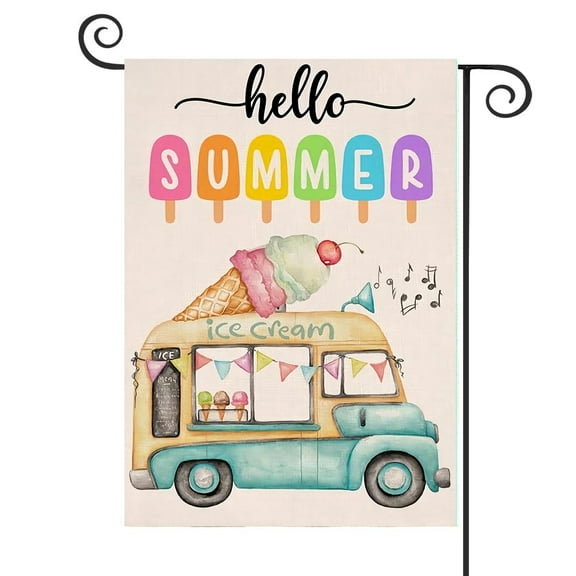 DMERBYL Summer Ice Cream Garden Flag 12x18 Vertical Double Sided Hello Summer Truck Beach Outside Decor Burlap Yard Flag