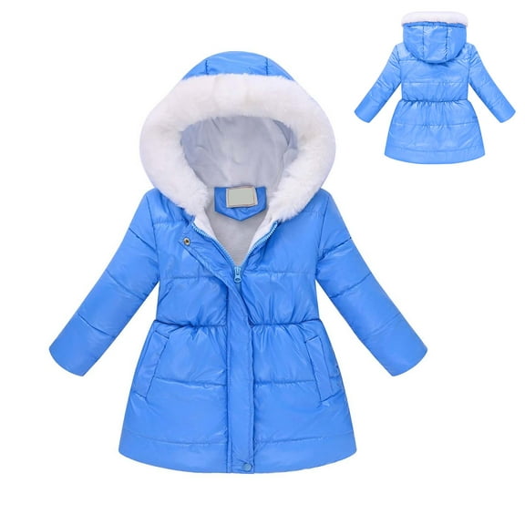 Teens Winter Coats Hooded Puffer Jacket Blue Puffer Jacket Zip up Long Sleeve Waterproof Kids Lightweight Jacket 11-12 Years Winter Jacket