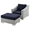 thumbnail image 1 of Side Chair Armchair and Ottoman, Rattan, Wicker, Light Grey Gray Blue Navy, Modern Contemporary Urban Design, Outdoor Patio Balcony Cafe Bistro Garden Furniture Hotel Hospitality, 1 of 10