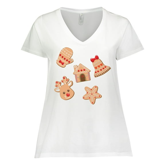Inktastic Christmas Gingerbread Cookies Women's Plus Size V-Neck T-Shirt
