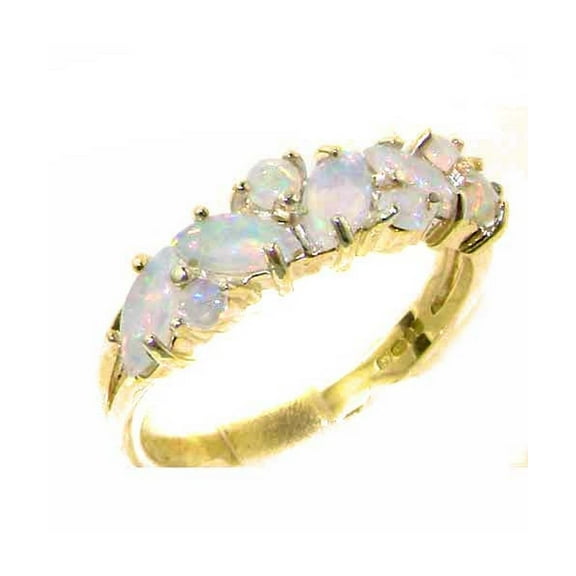 LBG British Made 14k Yellow Gold Natural Opal Womens Eternity Ring - 33 size options