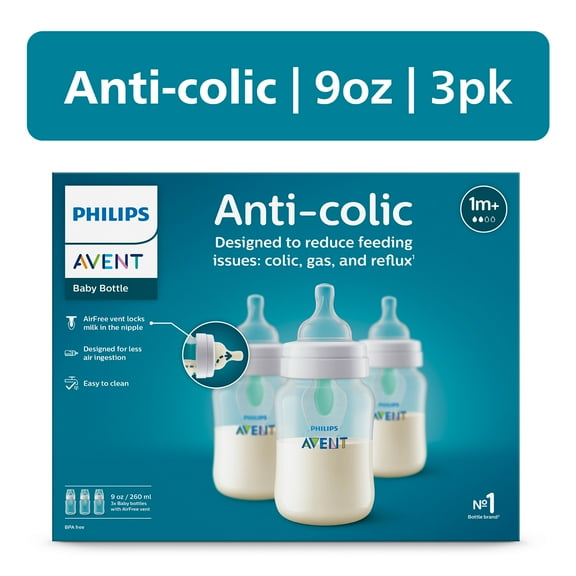Philips Avent Anti-colic Bottle with AirFree Vent, 9oz, 3pk, Clear, SCY703/03