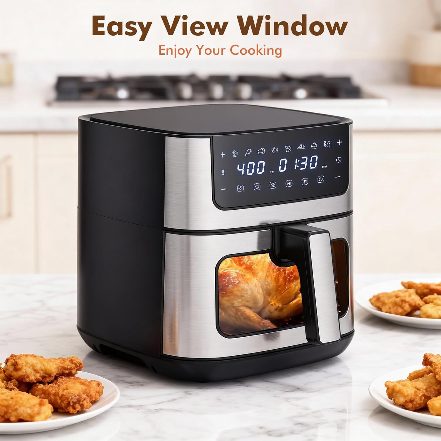 G-ocean 6.34 QT Air Fryer Oil-Free with Visible window, 8 Preset Cooking Modes, 90-Min Timer, 400°F Hemp, Dish Washer Safe, Roast, Bake, Black