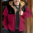 thumbnail image 2 of Men's Winter Print Hooded Jacket, Color-Block Pattern Fleece-Lined Thick Casual Zipper Coat for Outdoor Leisure and Holiday Gift,Hot Pink,L, 2 of 5