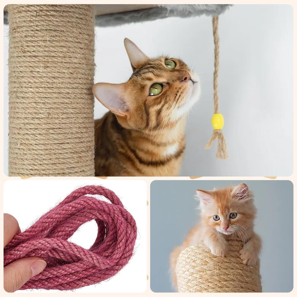 CRASPIR 6mm 164Ft/50M Jute Rope Strong Cat Scratching Post Cord Heavy Duty Thick Natural Macrame Twine for Arts Crafts DIY Garden Plants Artworks Hanging Bundling Repairing Gift Pack Red