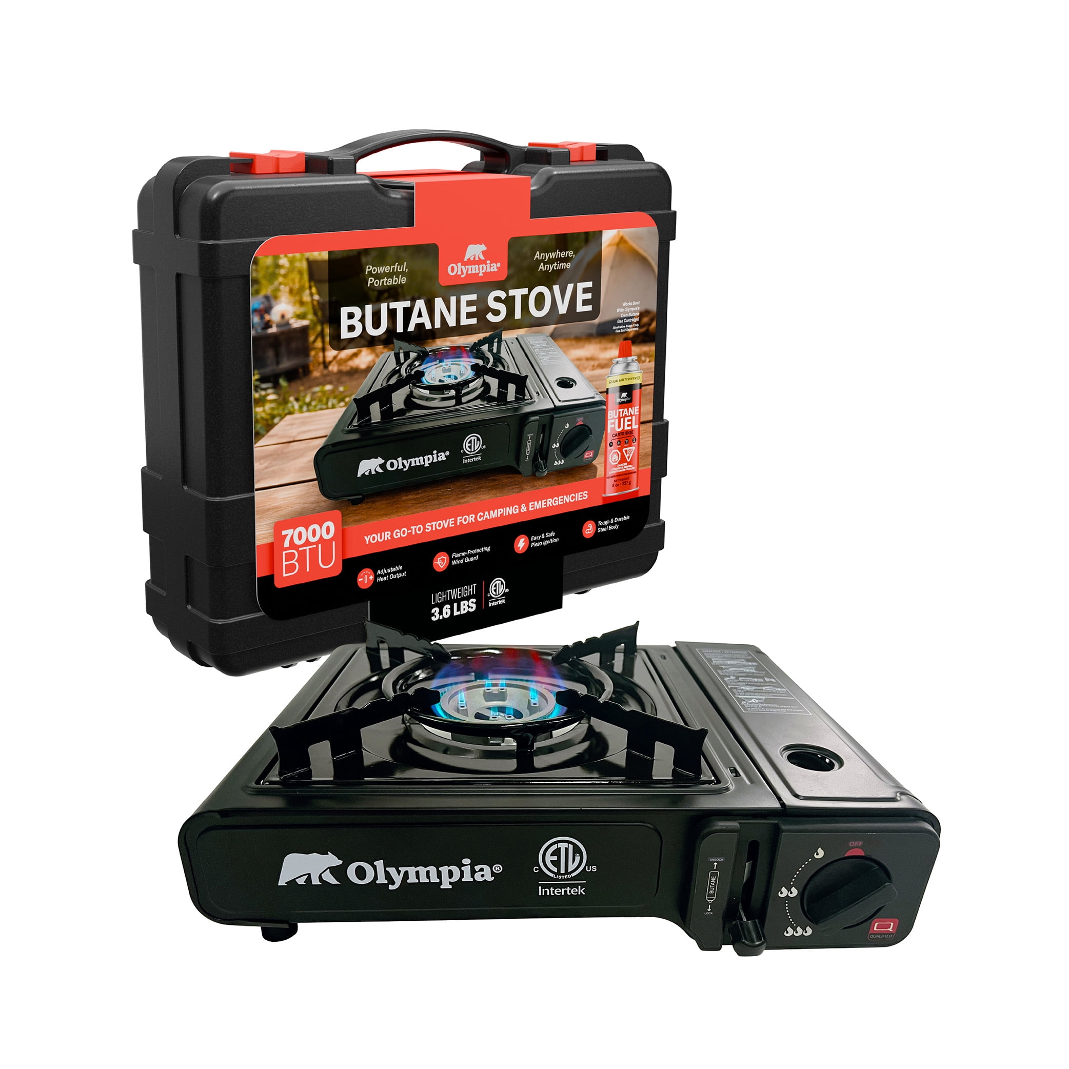 Olympia Portable Butane Camp Stove with Piezo Ignition and 7,000 BTU Output