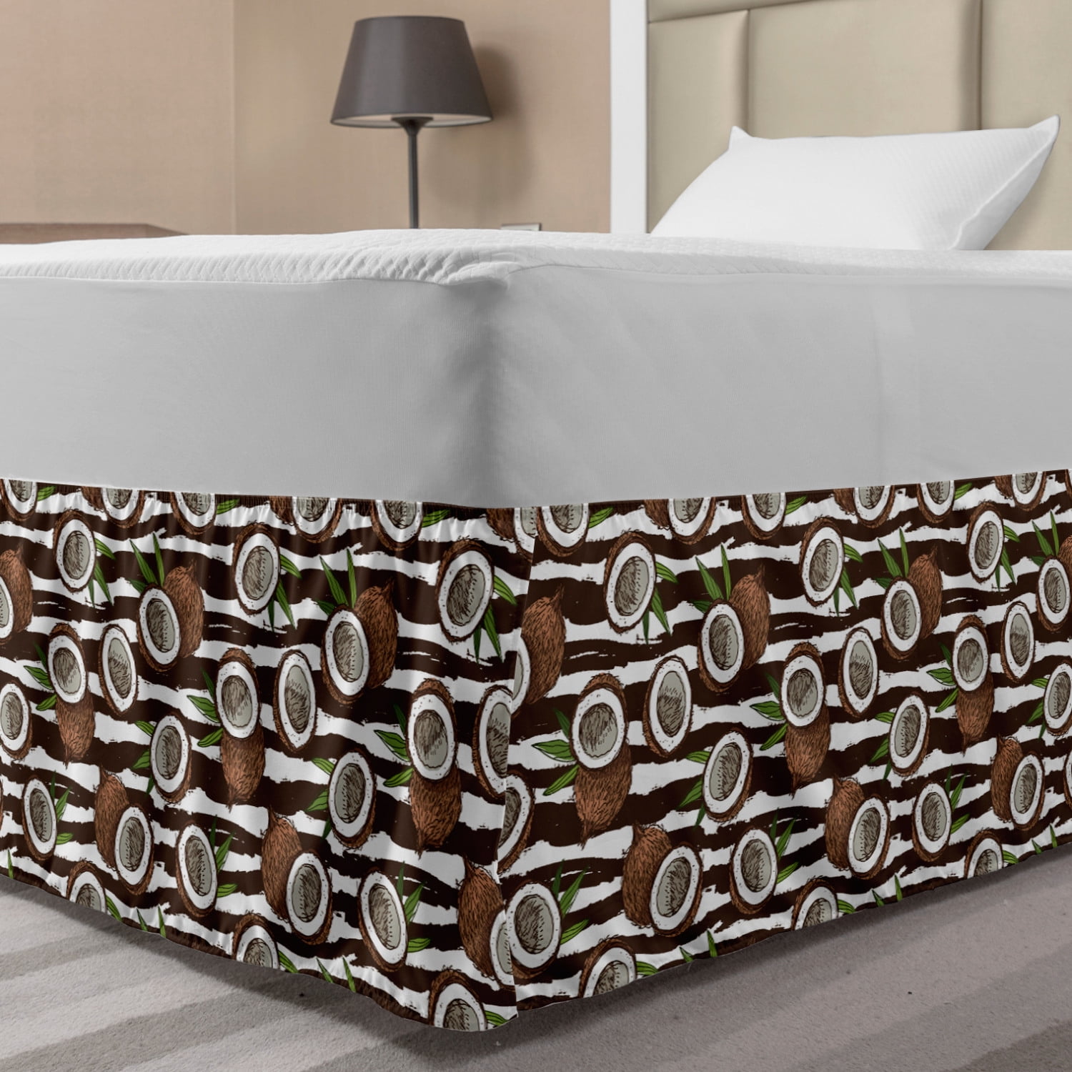 Tropical Bed Skirt, Coconut Palm Tree Exotic Climates Beach Ocean Island Jungle Rainforest