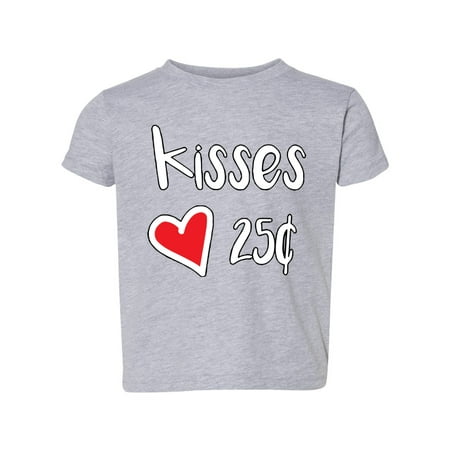 

Wild Bobby Heart Kisses 25 Cents Humor Toddler Crew Graphic Tee Heather Grey 3T
